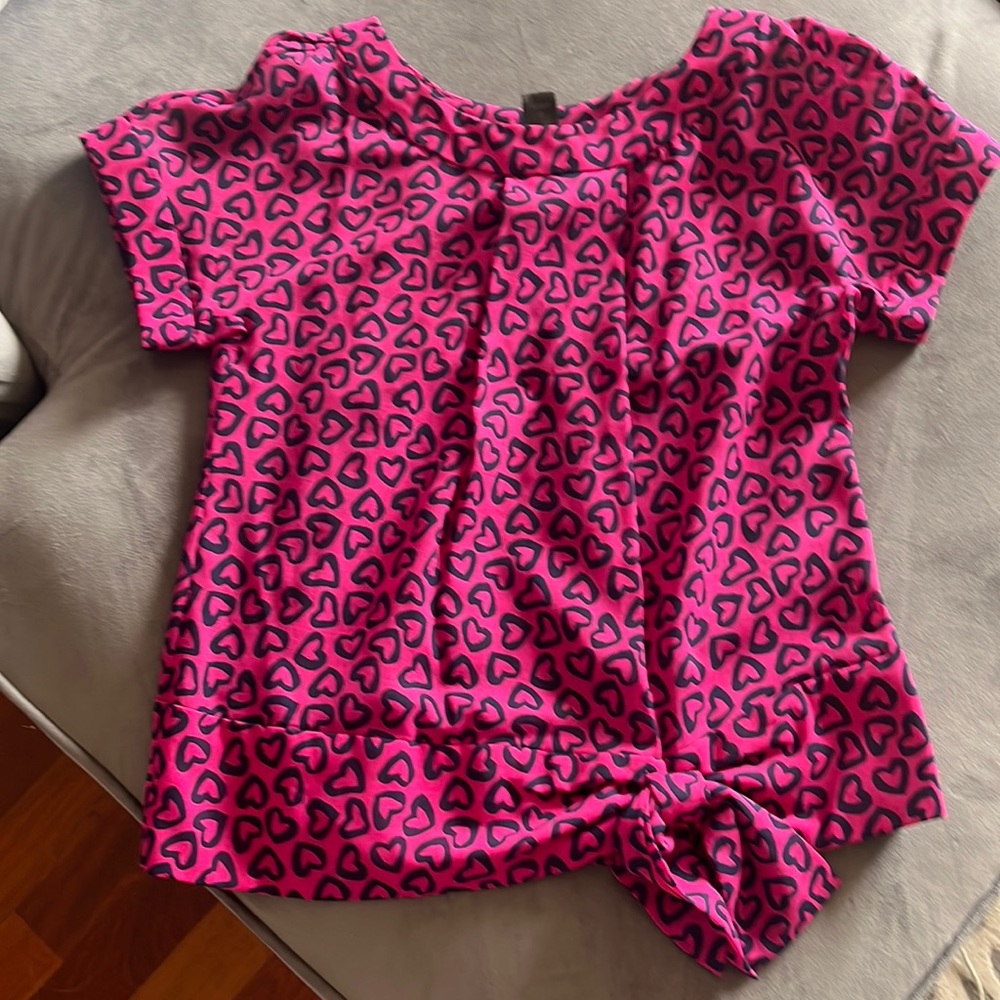 Marc by Marc Jacobs Heart Outline Print Tie Bottom Blouse Wool Blend Small